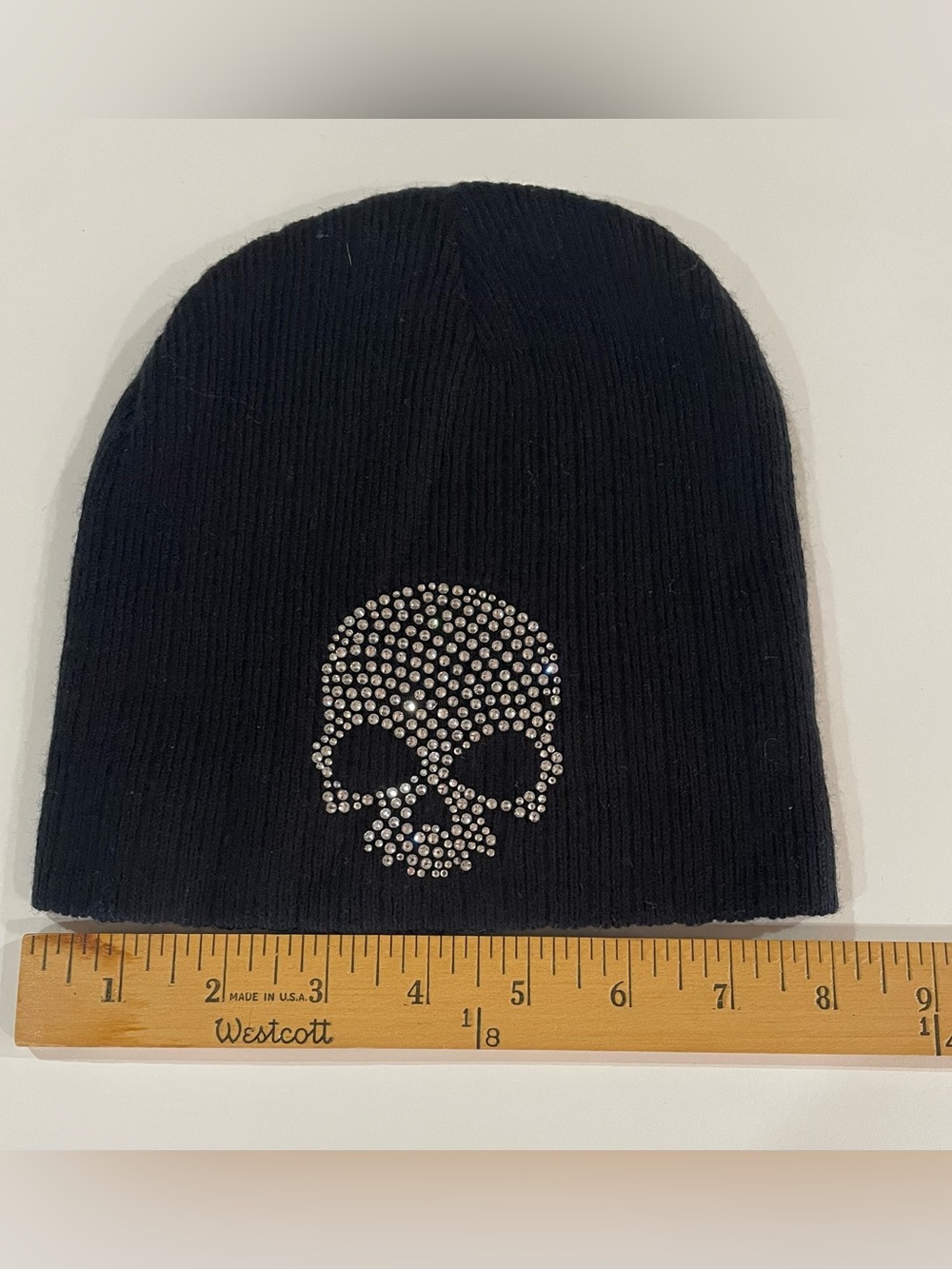OTTO Black Beanie with Rhinestone Skull One  Size - Picture 4 of 5